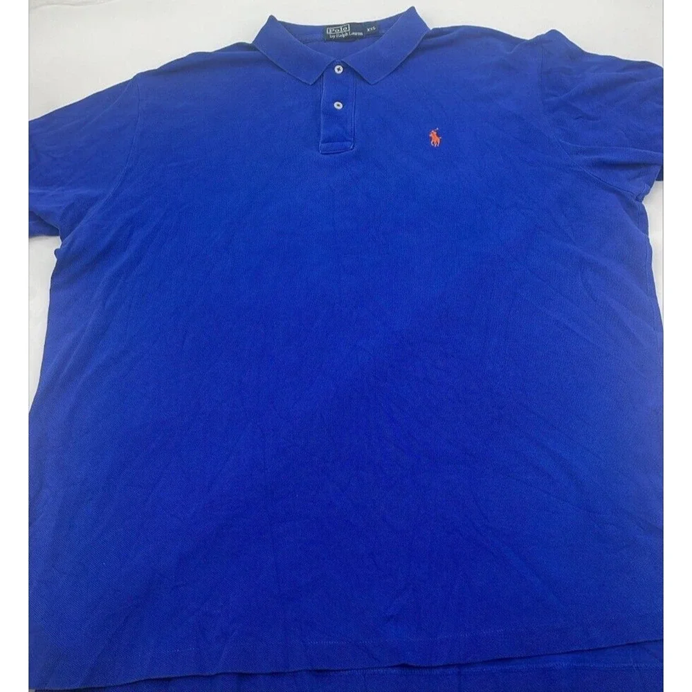 Ralph Lauren Polo Shirt Mens 2XL RlyalBlue Cotton Casual Golf Preppy Orange Pony